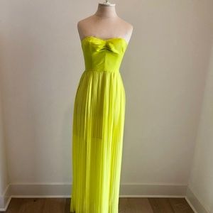 Yellow pleated chiffon strapless dress sz 2